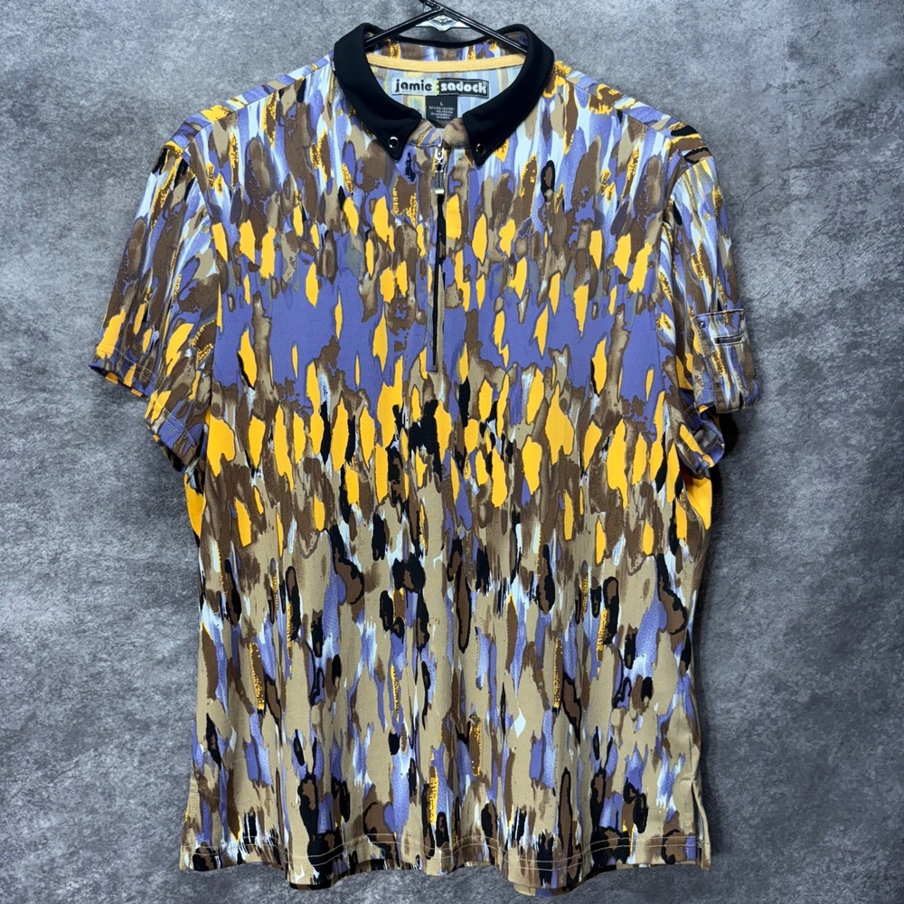 Jamie Sadock Short Sleeve 1/4 Zip Golf Polo Shirt Womens L Abstract Purple